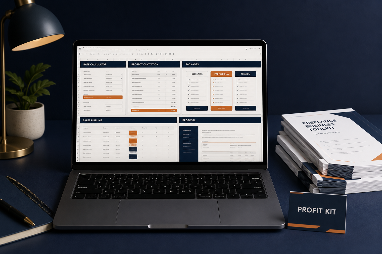 Mockup ilustrativo del kit digital Profit Kit